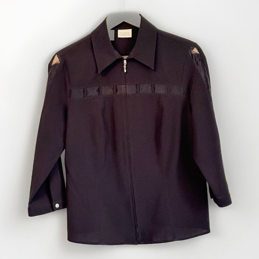 Vintage Classic Elements Black Full Zip Top Women’s Small Sheer Panel Whimsgoth